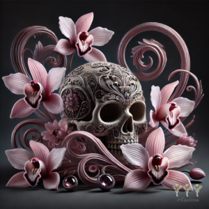 Silver skull with Pink Cataleya