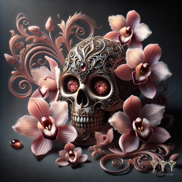 Golden skull with Orange Cataleya