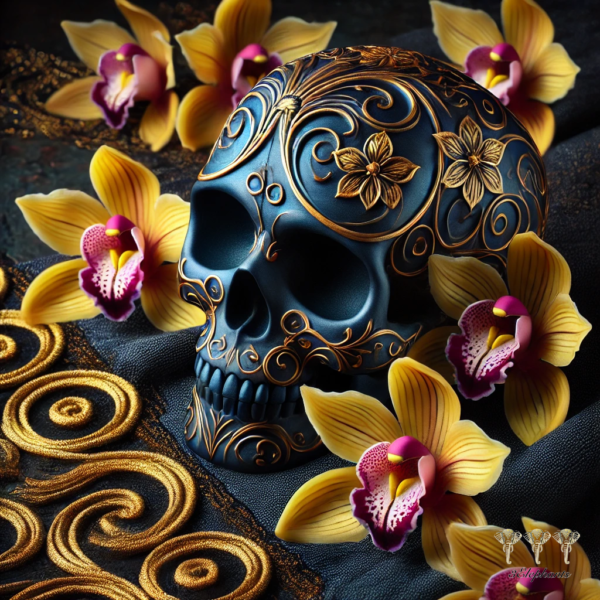 Blue skull with Yellow Cataleya