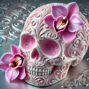 Pink skull with Pink Orchids