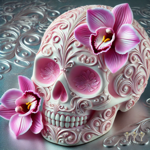 Pink skull with Pink Orchids
